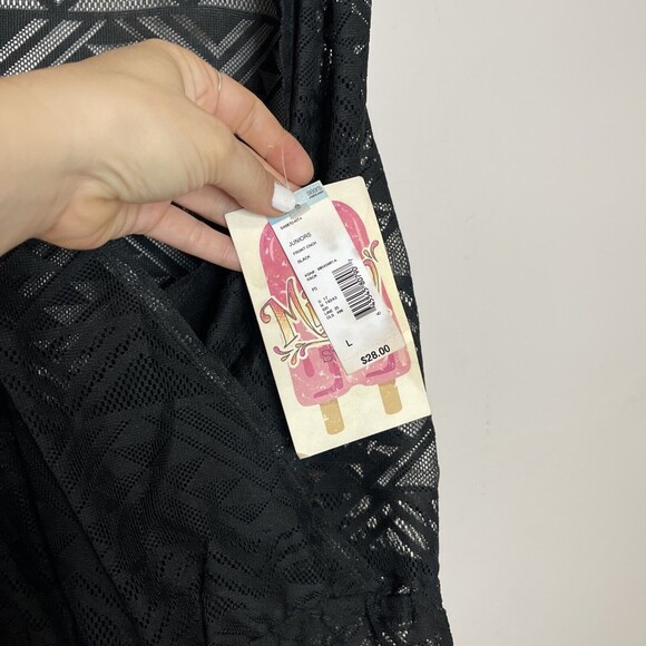 Miken Black Crochet Swim Cover Up Romper Boho Lace Sheer Juniors Large geometric - Picture 5 of 9